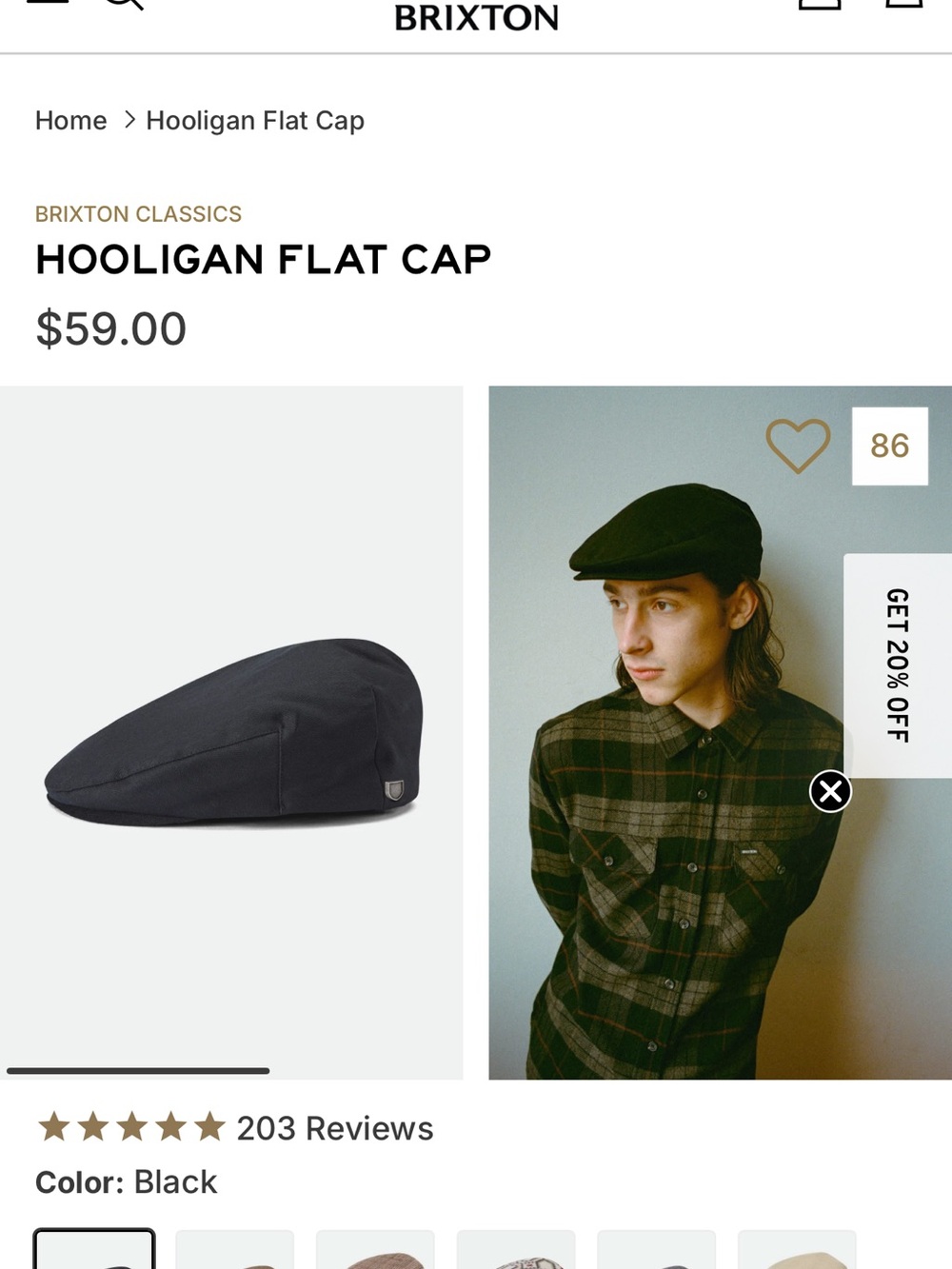 Brixton Hooligan Flat Cap - Black